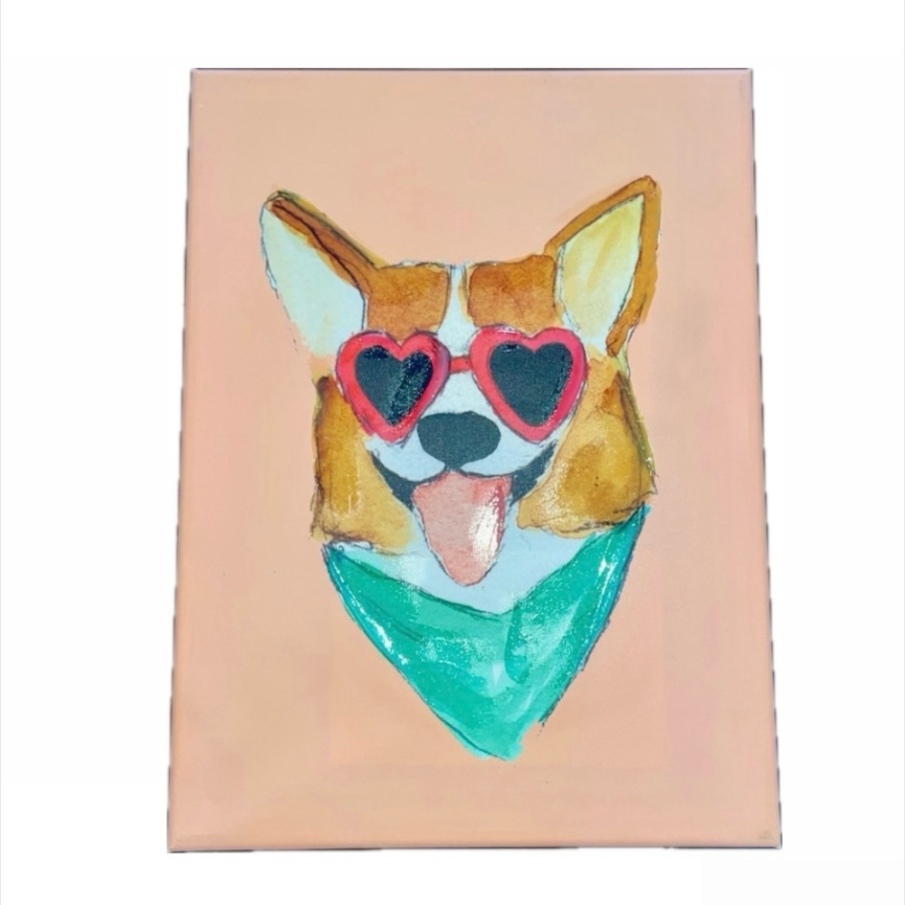 NEW! 15.6 x 12” Canvas - Corgi Dog Heart Shaped Glasses Wall Art